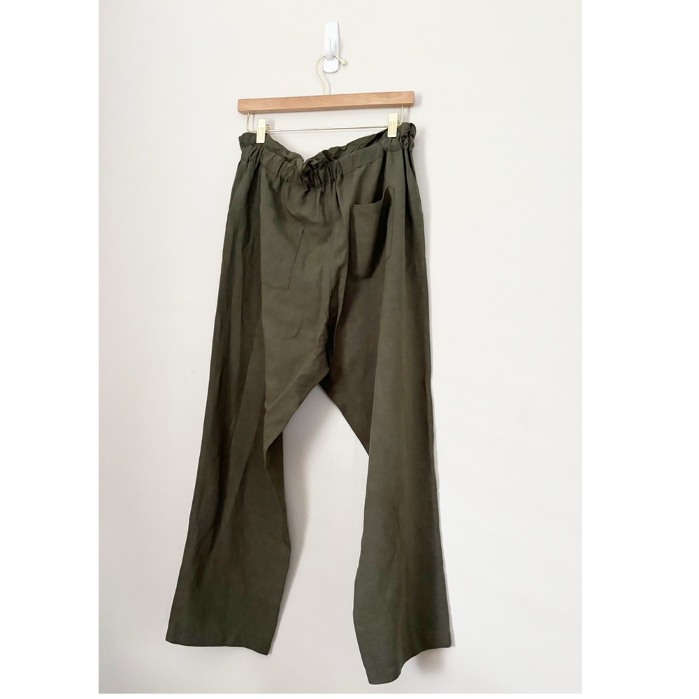 Emerson Fry Army Green High Rise linen Blend Paperbag Pants - Picture 6 of 16